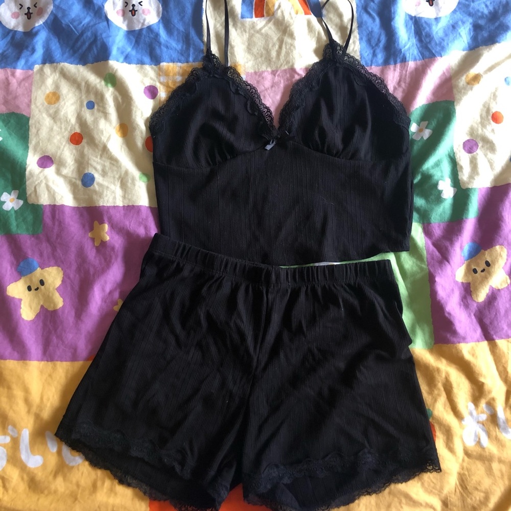 Y2K Fashion Nova Black Lace PJ Set